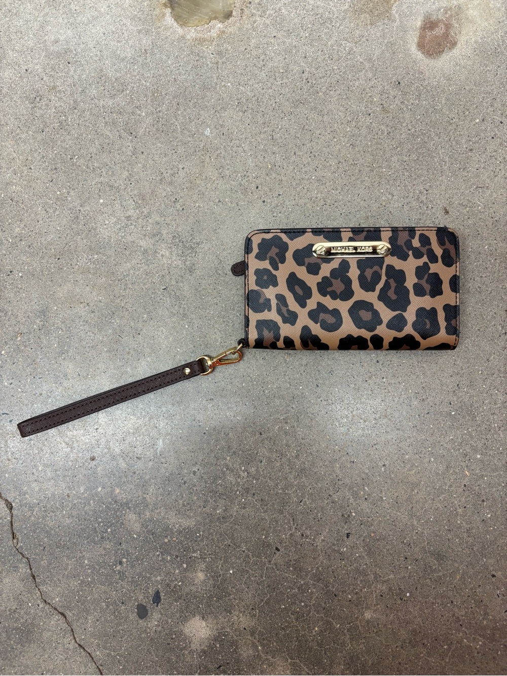 Michael Kors Leopard-Print Wristlet Wallet in Brown and Black